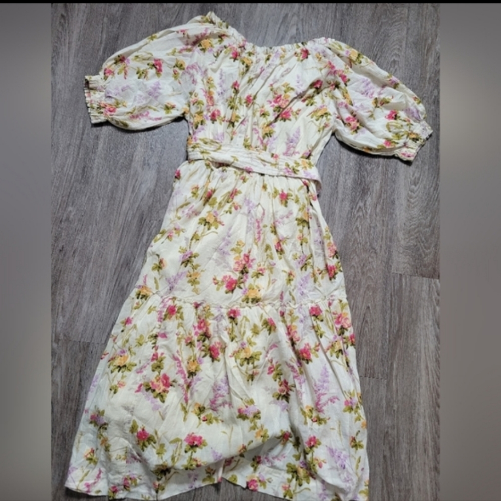 Mille Resort & Travel Floral Puff Sleeve Zoe Trianon Midi Dress Cottagecore MD - Picture 6 of 14